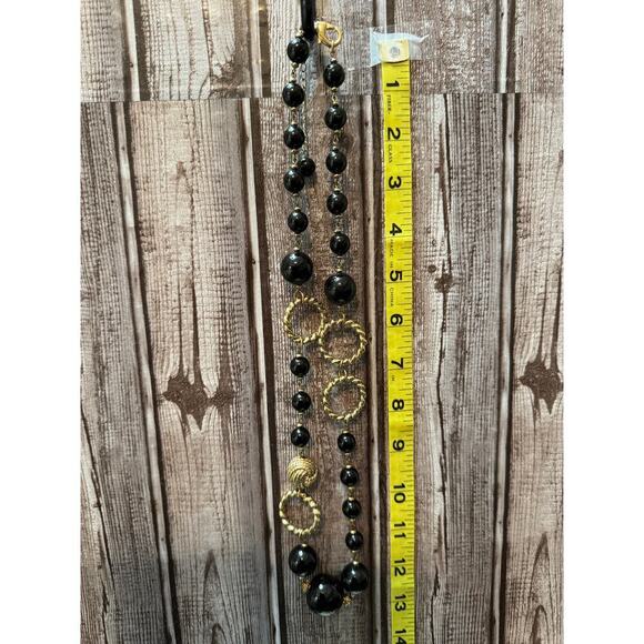 Stylish Necklace with Large Small Black Beads Large Goldtone Chain Links Balls - Picture 7 of 7